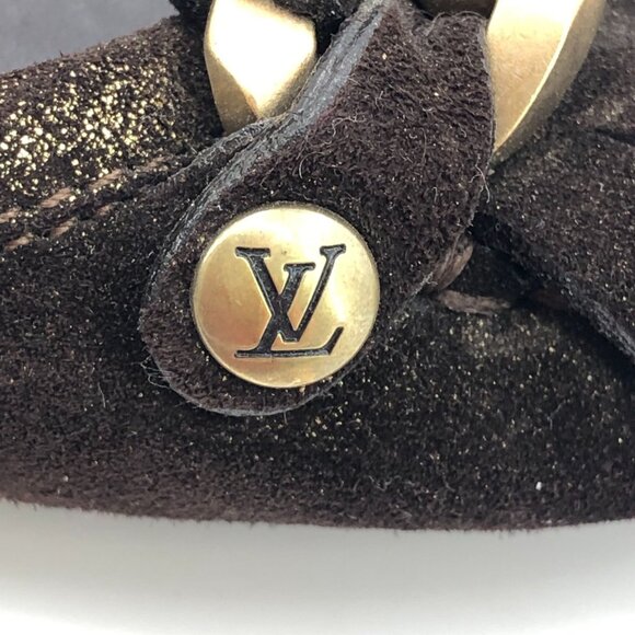 Louis Vuitton Dark Brown Suede Chain Round-Toe Casual Flats Size 35.5 - Picture 3 of 8